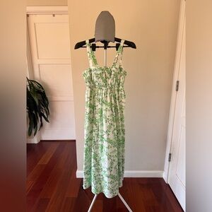 J. Crew Green and White Floral Midi Dress
